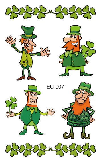 Single Irish festival flag temporary tattoo sticker with clover design, measuring 120mm by 75mm.