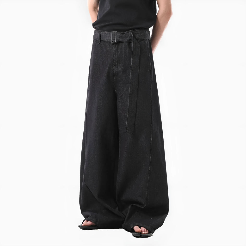 Black American retro high waist straight leg jeans on a model, showing the zip fly and straight cut.