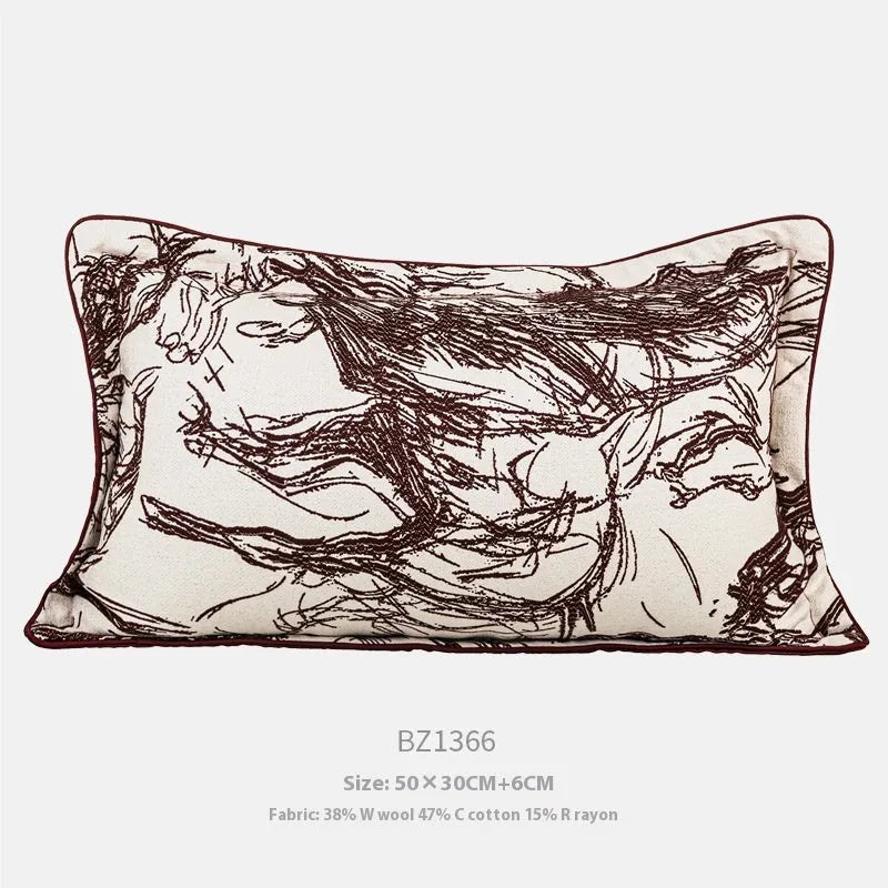 Abstract Jacquard woven horse design cushion in golden yellow, available as square or waist pillow.