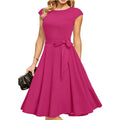 Sleeveless lace-up waist dress with oversized swing skirt in twisted silk polyester