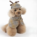 Camel coloured cotton pet cloak with adjustable hat for dogs, showing size options from S to 3XL
