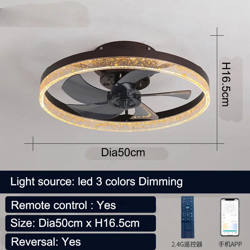 Nordic-style ceiling fan lamp with LED light and remote control in black finish