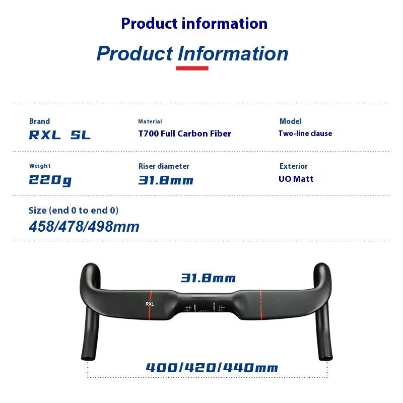 Carbon fibre road bicycle handlebar in black or red with double-line graphics, showing 31.8mm clamp.