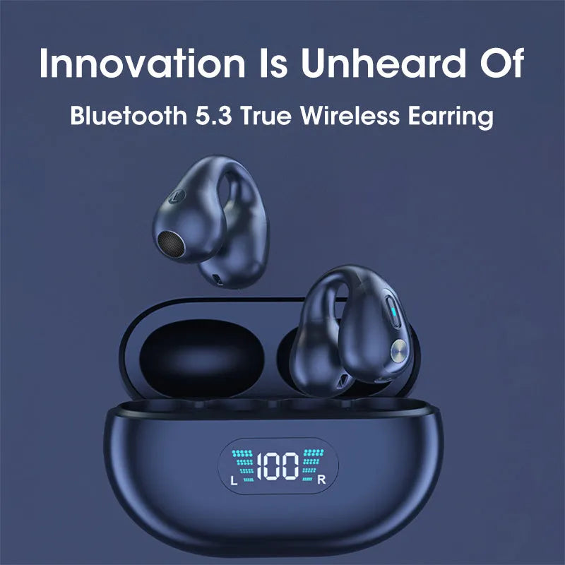 Bone conduction Bluetooth headset clip in black, white or khaki with ear clip design