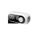 S8 series portable mini clock speaker in black, white, or blue colour with digital display and USB cable.