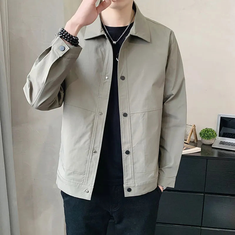 Korean-style slim fit men's single-layer jacket in polyester for spring and autumn.
