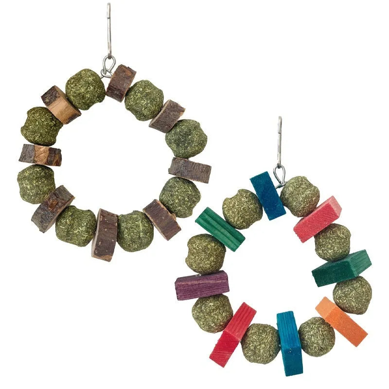 Hamster chew toy with straw balls on ring for small pets dental activity