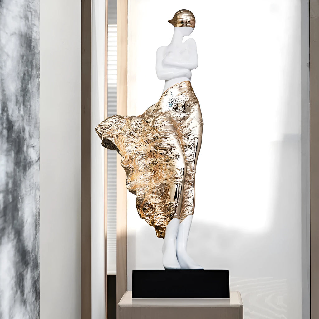 48cm tall resin character ornament in rose gold metallic finish on wooden surface