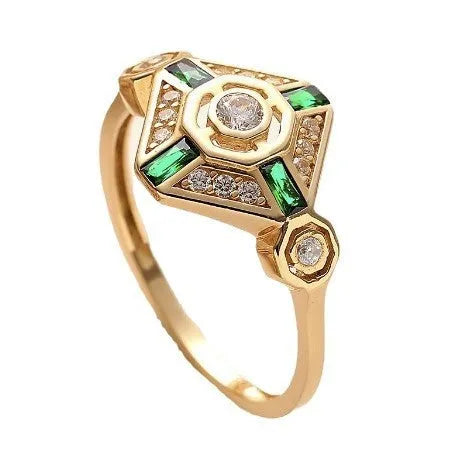Square geometric emerald diamond ring in lvzuan colour with electroplated finish, women's Ins style fashion jewellery