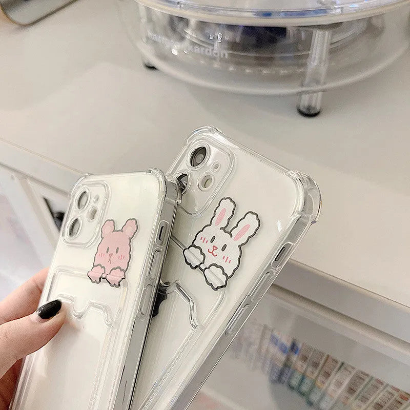 Transparent cartoon TPU phone case with card holder for Apple iPhone