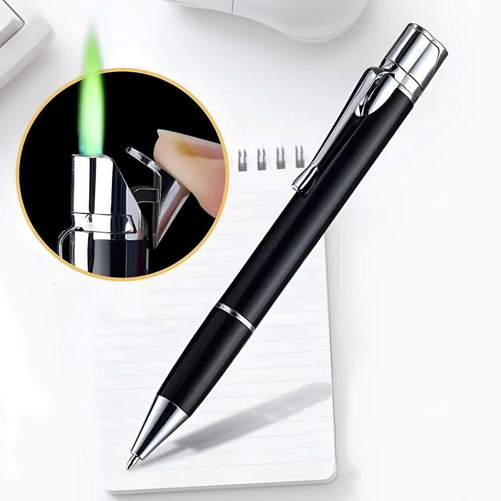 Slim metal windproof pen lighter with key chain in assorted colours