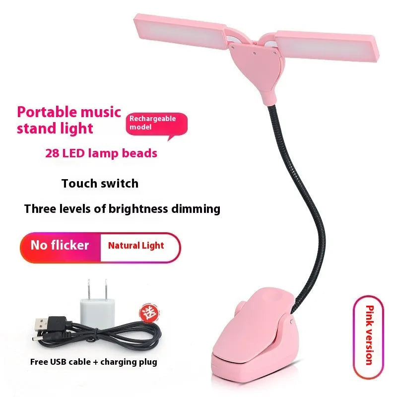 Rechargeable black music stand lamp with 28 LED lights and USB cable