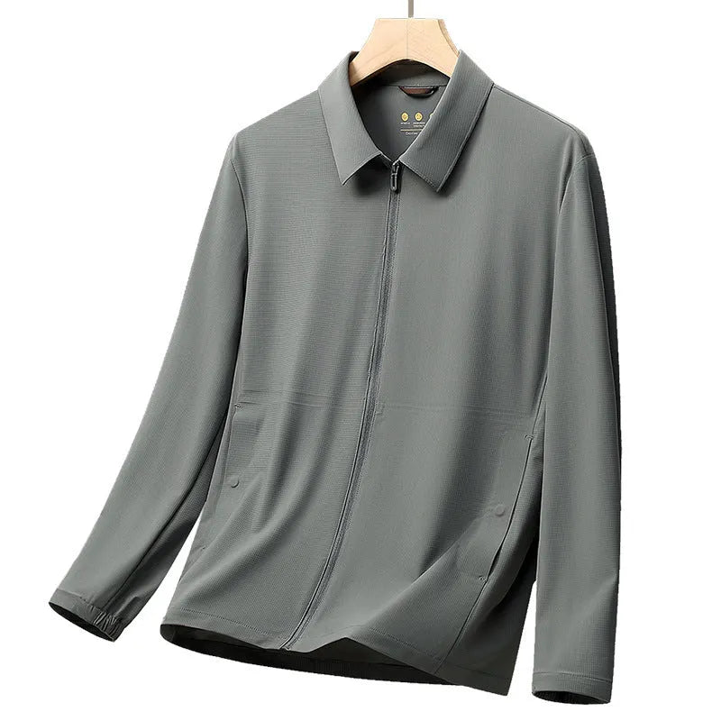 Men's navy blue business shirt with summer lapel, polyamide and spandex fabric, professional office wear