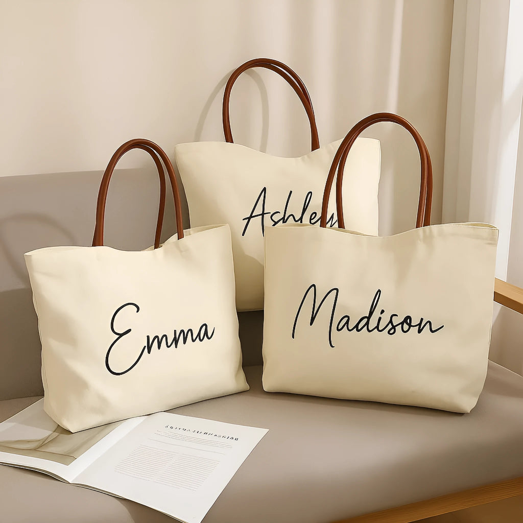 Beige white canvas tote bag made of cotton and jute with reinforced fabric handles