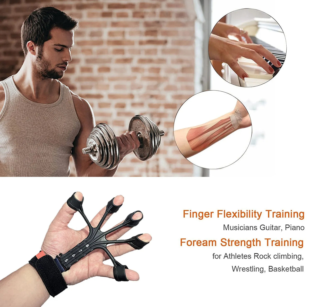 HLX black silicone finger flexion and extension rehabilitation trainer with puller and belt.