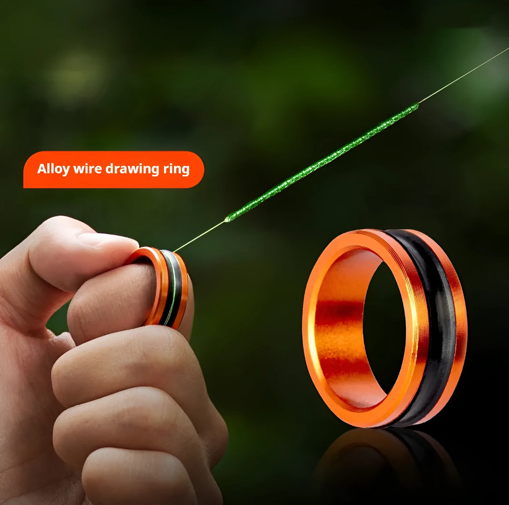 Alloy fishing hand guard pull loop tool with non-slip grip in orange and silver colour options