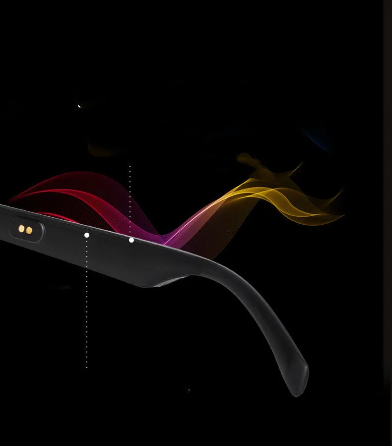 Unisex smart glasses with tinted lenses and Bluetooth audio for hands-free calls and music.