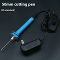 Blue plastic-handled electric heating pen for cutting foam and pearl cotton, with length options shown.
