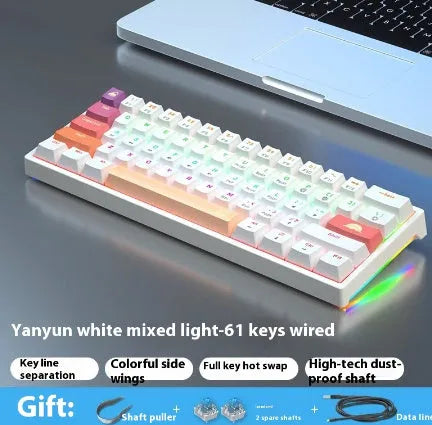 61 key compact mechanical keyboard with multiple colour options including blue-white and dark blue-white orange variants