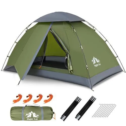Dark green automatic pop-up camping tent with compact dimensions suitable for two people