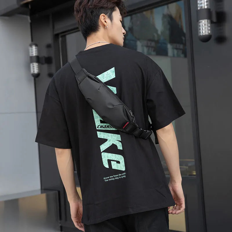 Black oxford cloth waist pack crossbody bag with organisational pockets