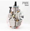 Sandblasted motorcycle carburettor with multiple bore size options for engine performance tuning.