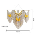 Nordic style hand-woven cotton tapestry with creamy-white background and yellow accents, 120x95cm