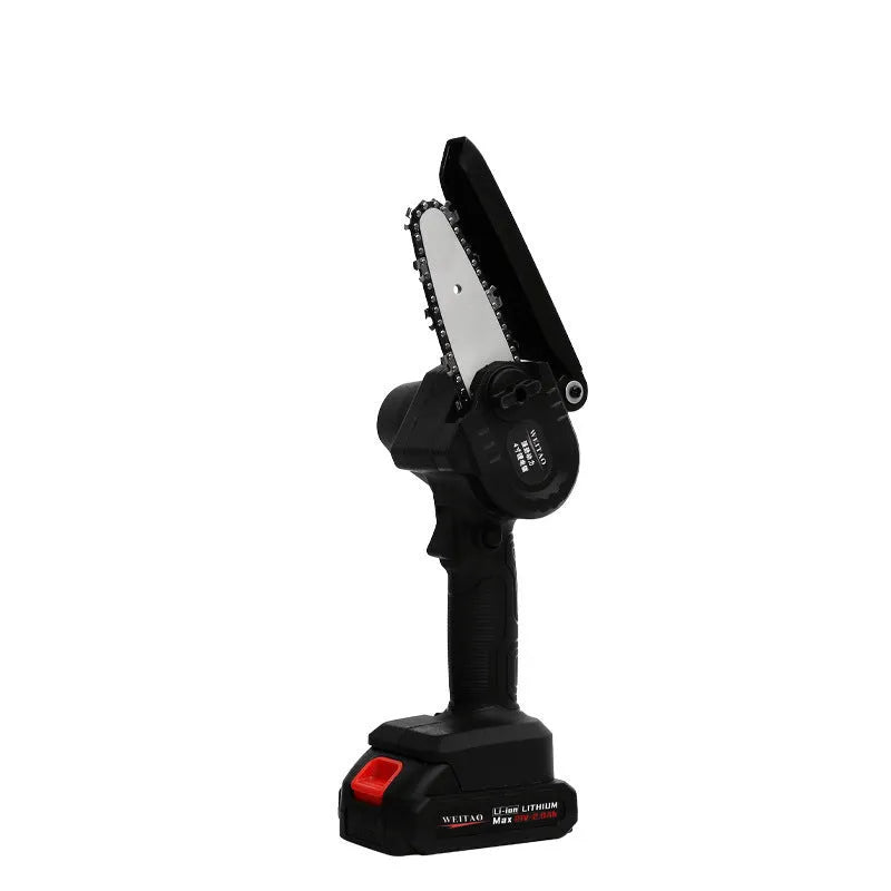 Mini one-hand wireless aluminum chainsaw with rechargeable lithium battery, power cord and instruction manual, 4-inch or 6-inch