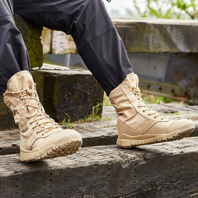 Yulong summer tactical desert combat boots in black or sand colour for outdoor climbing and hiking