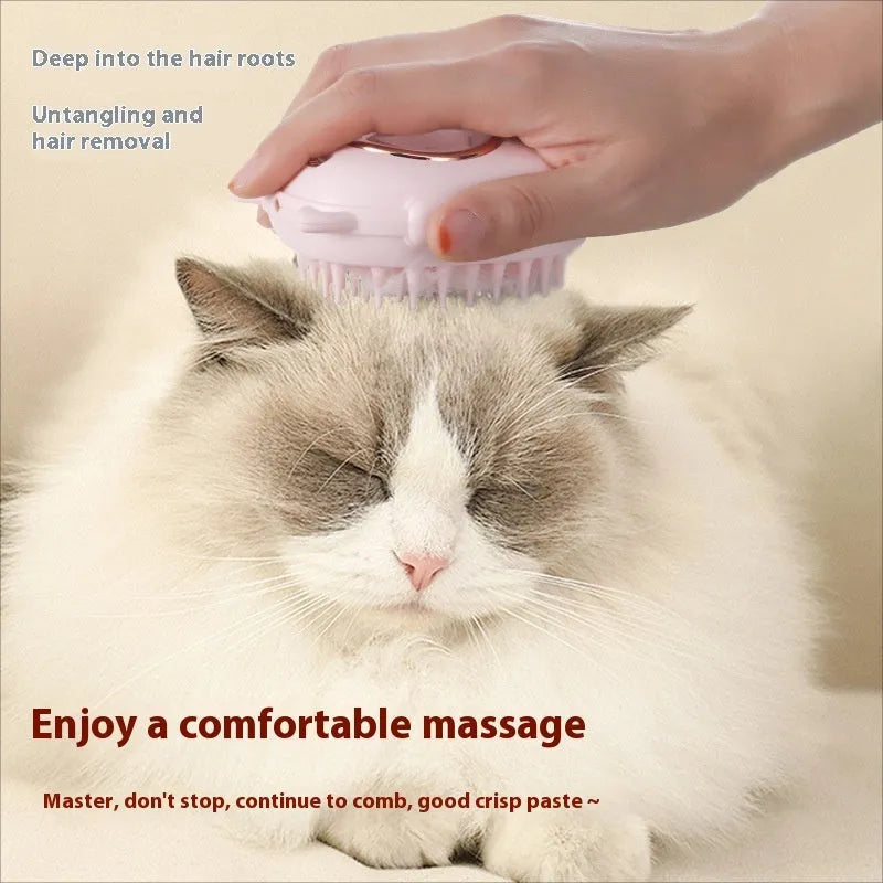 Pink and yellow pet comb with built-in laser pointer for cats and dogs