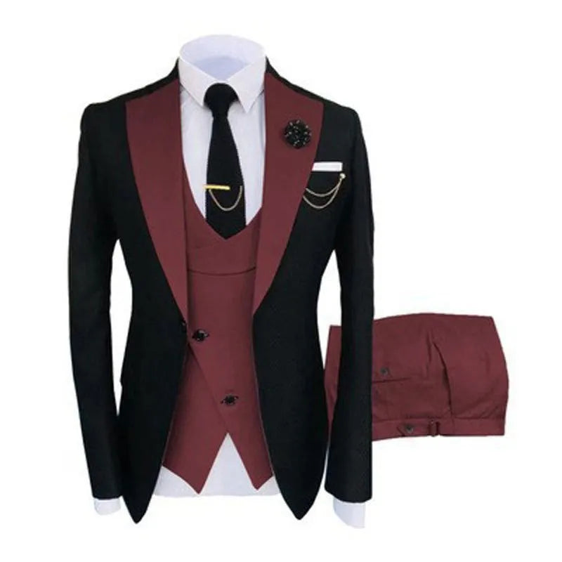 Men's slim fit cotton business suit in three pieces with vest for weddings