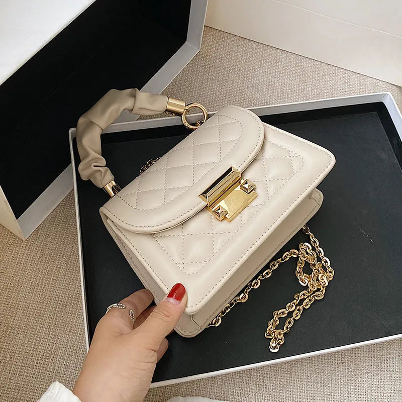 Korean version women's small square shoulder bag in purple with 112cm crossbody strap