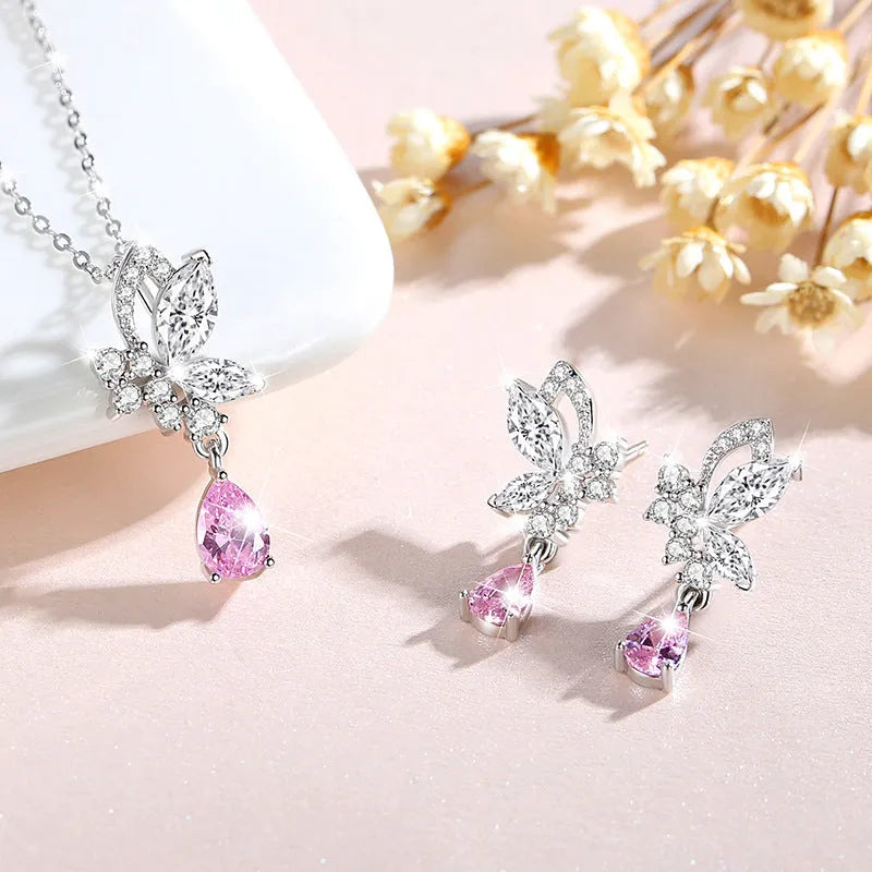 925 sterling silver butterfly stud earrings with crystal accents on wings for women