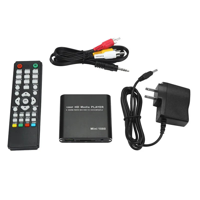 Compact blue metal 1080P Full HD media player with HDMI for USB and SD cards