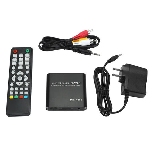 Compact blue metal 1080P Full HD media player with HDMI for USB and SD cards