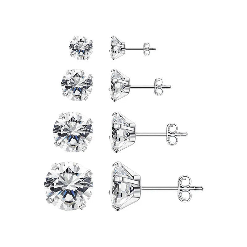 Geometric square zircon stud earrings in stainless steel with gold and steel colour tone options