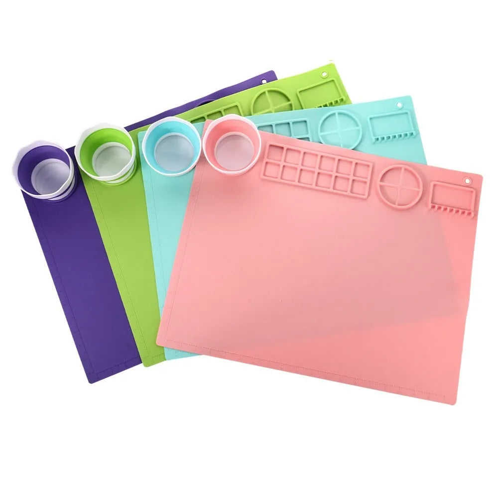 Silicone double bowl painting mat measuring 50 by 40 centimetres in various colour options