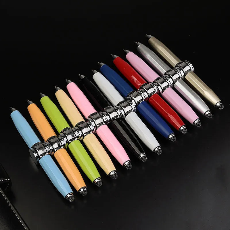10.5cm metal gyro ballpoint pen with LED light and spinning mechanism for stress relief
