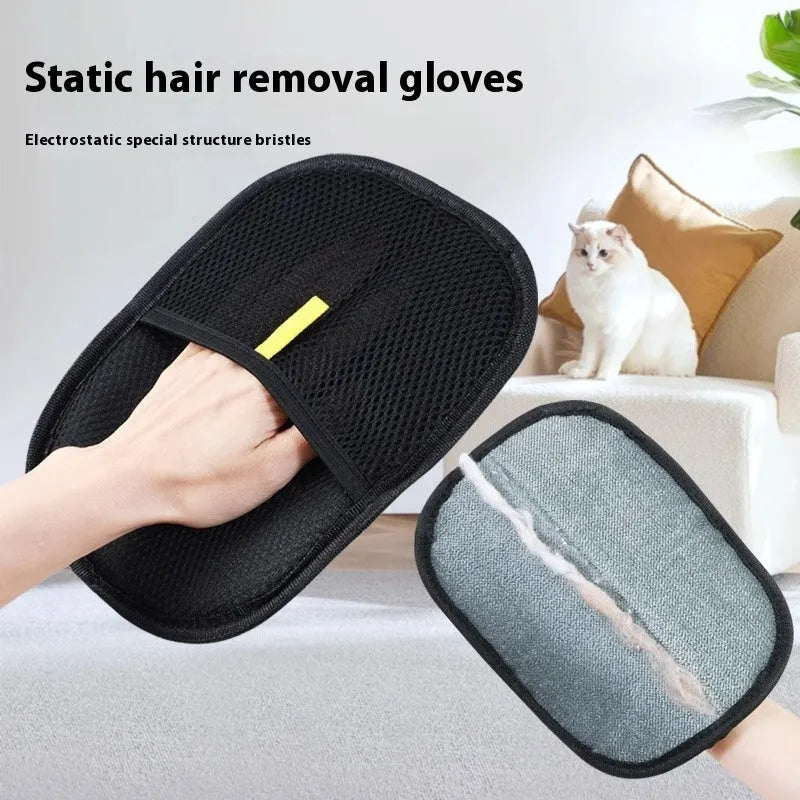 Black dual-sided pet hair removal glove with silicone bristles for dogs and cats