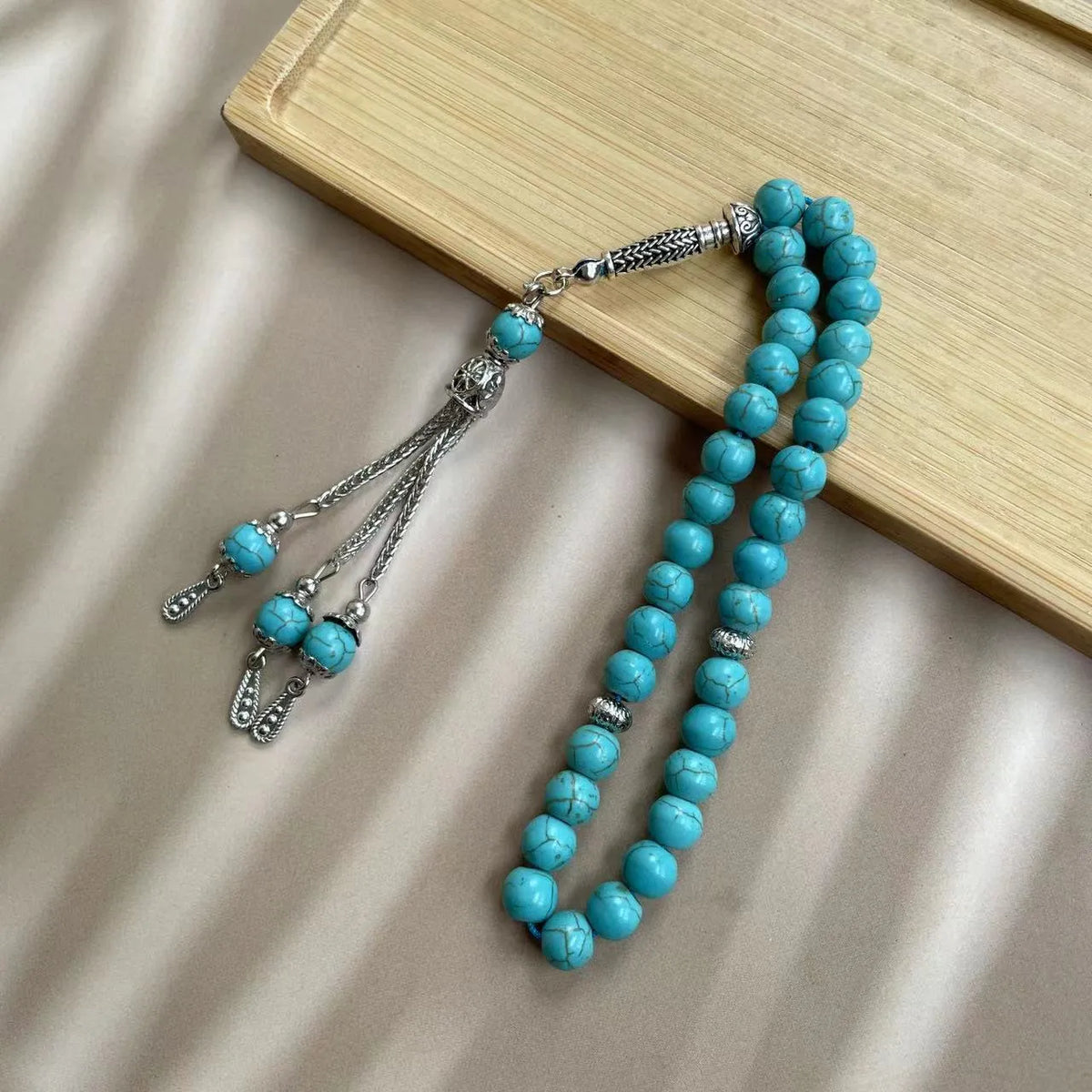 Handmade sky blue stone Muslim prayer bracelet with 8mm beads for tasbih counting
