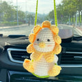 Green and white knitted wool crocheted artificial succulent car plant decoration with 8cm basin