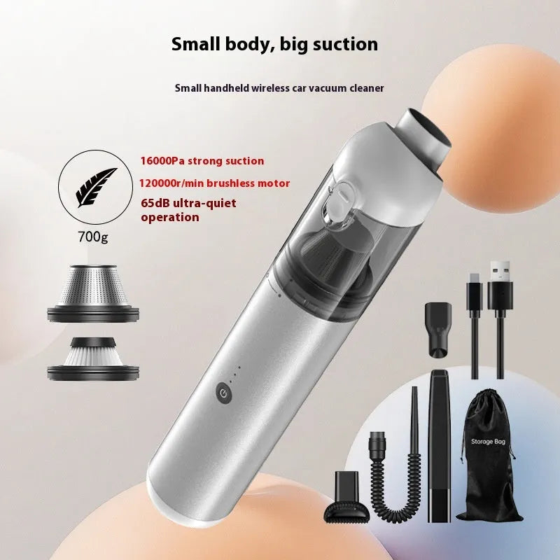 Wireless handheld vacuum and dust blower in black, silver or green with five attachments and data cable