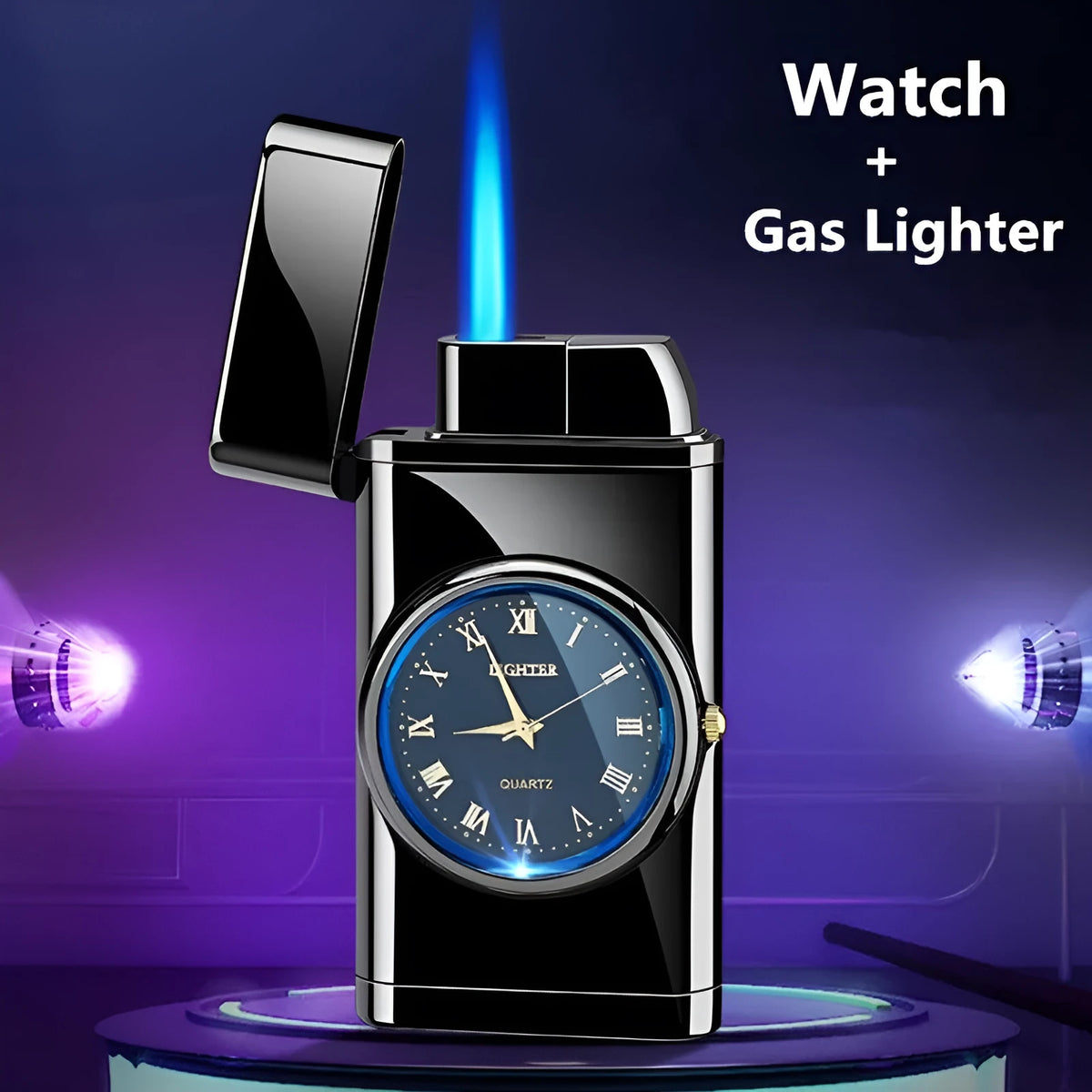 Metal electronic watch cigarette lighter with LED lamp in multiple finish options