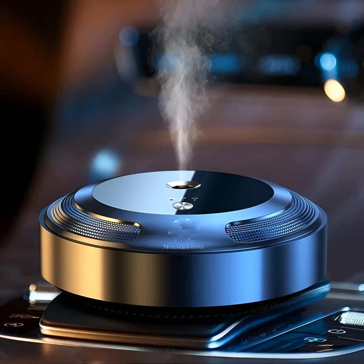 Metal automatic car air freshener diffuser with three fragrance bottles and charging cable
