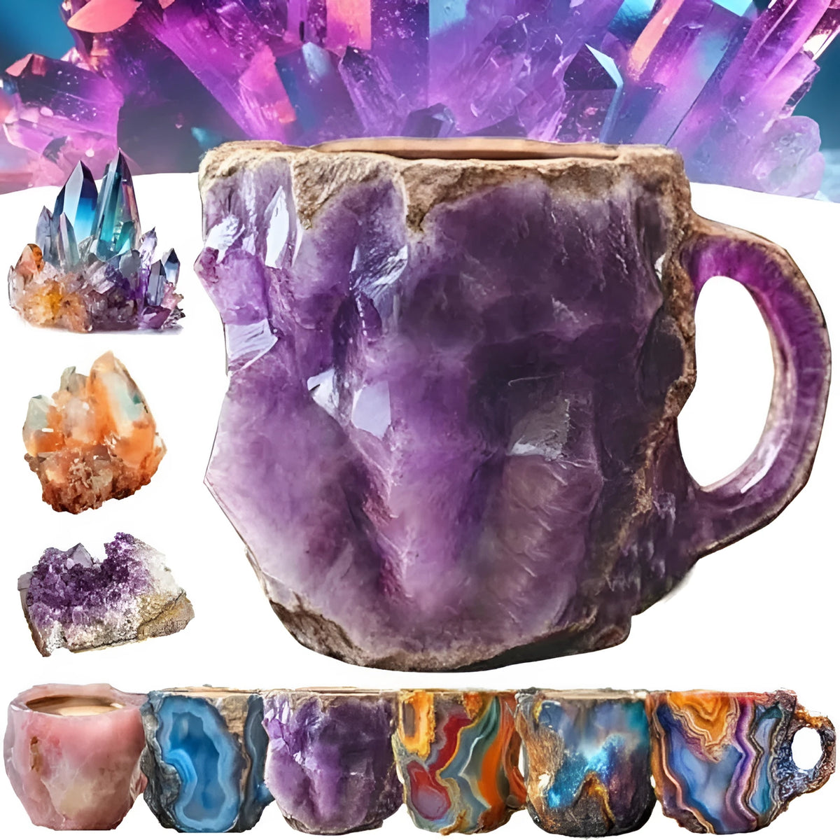 Resin mineral crystal design coffee mug with handle in assorted colours
