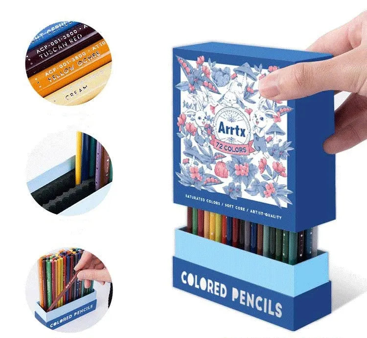 Boxed set of 72 or 126 coloured art pencils with basswood bodies for drawing and painting exams.
