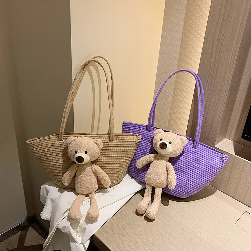 Cotton linen woven dumpling-shaped bag with double straps in multiple colours
