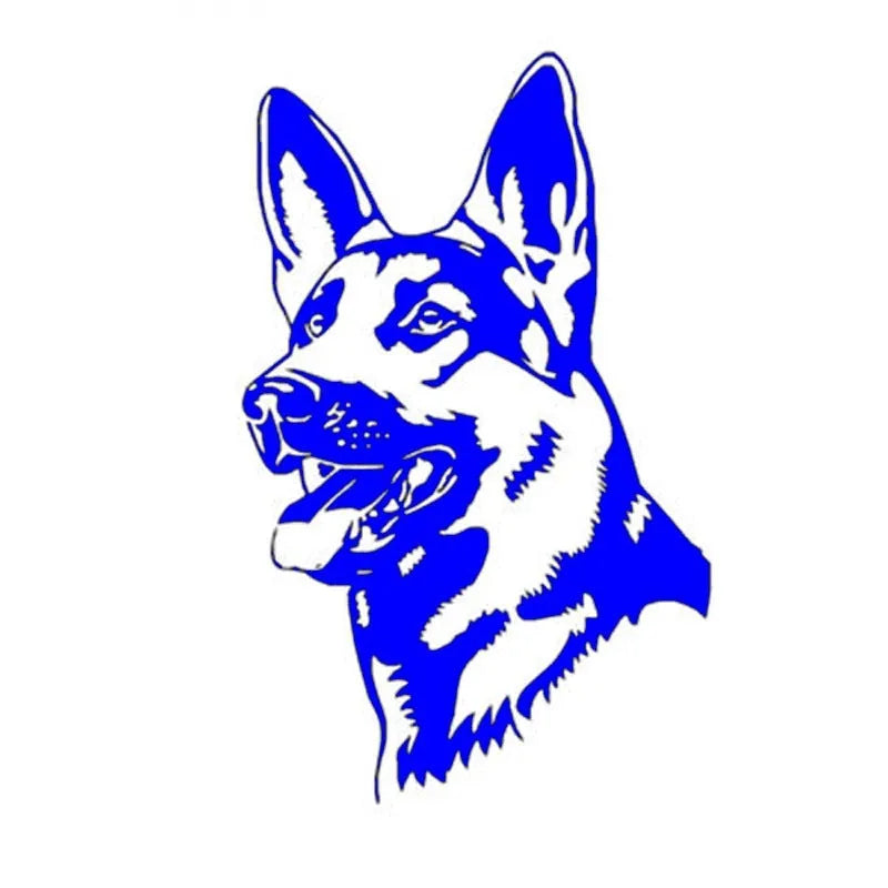 Reflective Alsatian German Shepherd dog pattern car bumper sticker, 13cm by 8cm.
