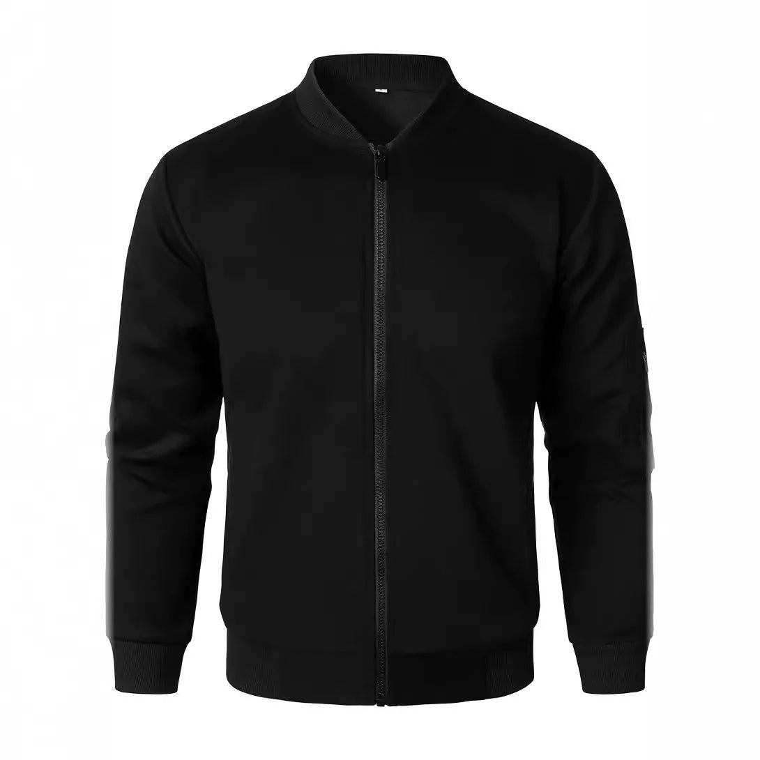 Men's loose fit cotton knitted jacket in grey, shown with a business casual outfit.