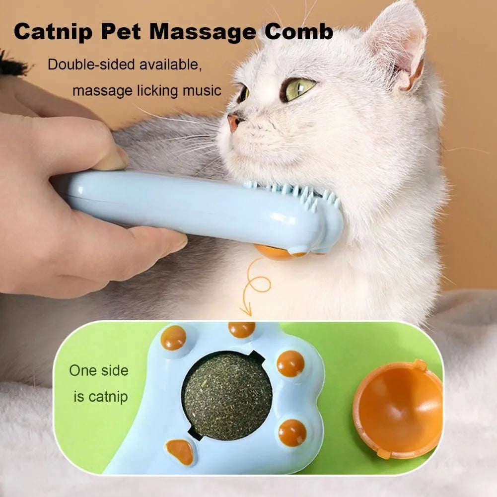 Blue cartoon cat massage comb and dental toy with rounded teeth and dust-proof cover